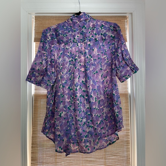 J Crew Collection Pink Purple Lilac Ratti Floral tie bow neck Blouse size M NWT - Picture 3 of 7